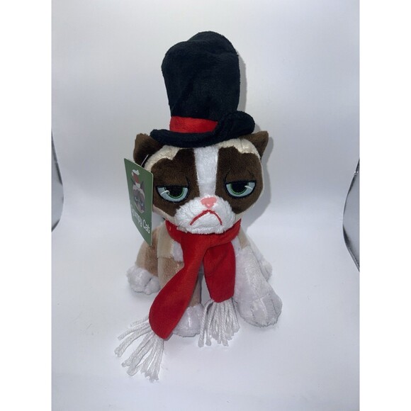 GRUMPY CAT Scrooge 9" Plush Stuffed Animal w/ Hat & Scarf Christmas New - Picture 1 of 10